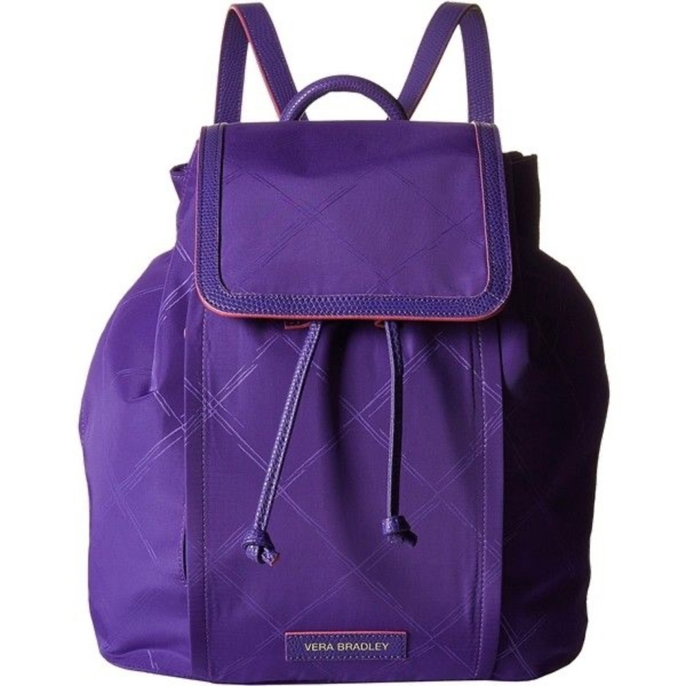 Vera Bradley Backpack Handbag Purple Nylon
Drawstring Flap Medium Preppy Poly